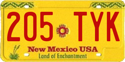 NM license plate 205TYK