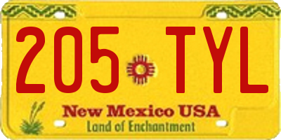 NM license plate 205TYL