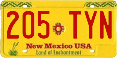 NM license plate 205TYN
