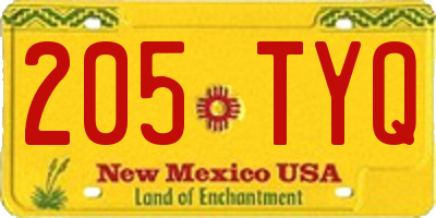 NM license plate 205TYQ
