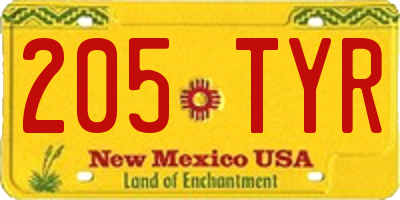 NM license plate 205TYR