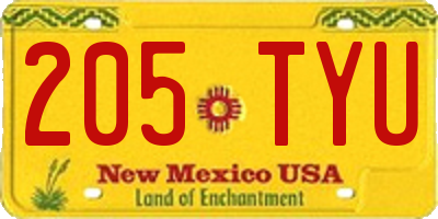 NM license plate 205TYU