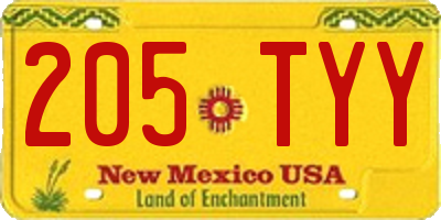 NM license plate 205TYY
