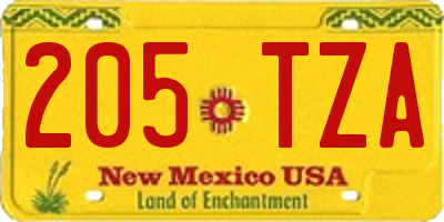 NM license plate 205TZA