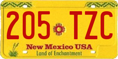 NM license plate 205TZC