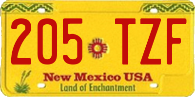 NM license plate 205TZF