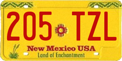 NM license plate 205TZL