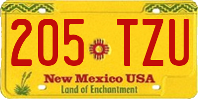 NM license plate 205TZU