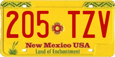 NM license plate 205TZV