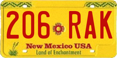 NM license plate 206RAK