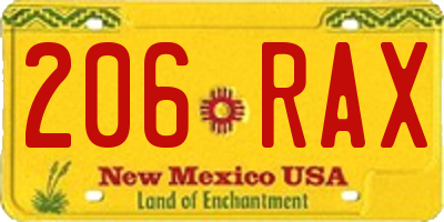 NM license plate 206RAX