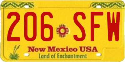 NM license plate 206SFW
