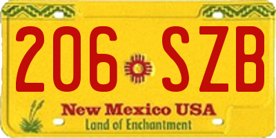NM license plate 206SZB