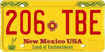 NM license plate 206TBE