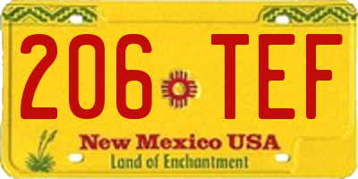 NM license plate 206TEF