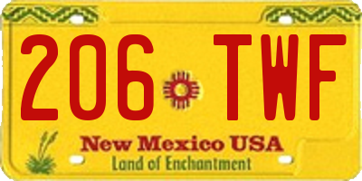 NM license plate 206TWF