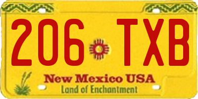 NM license plate 206TXB