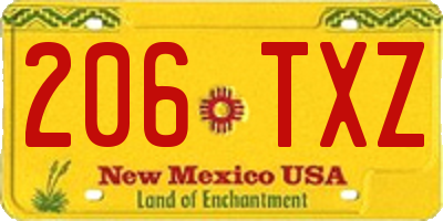 NM license plate 206TXZ