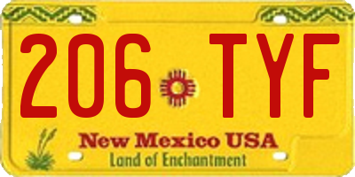 NM license plate 206TYF