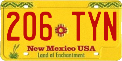 NM license plate 206TYN