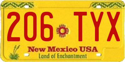 NM license plate 206TYX
