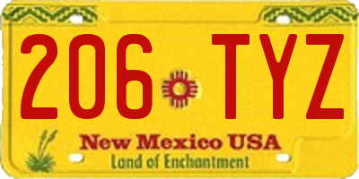 NM license plate 206TYZ