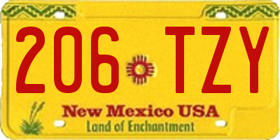 NM license plate 206TZY