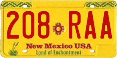 NM license plate 208RAA