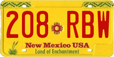 NM license plate 208RBW