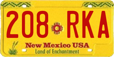 NM license plate 208RKA