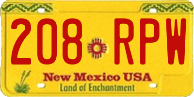 NM license plate 208RPW