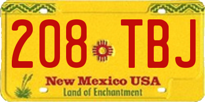 NM license plate 208TBJ