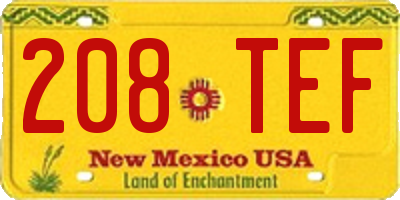 NM license plate 208TEF