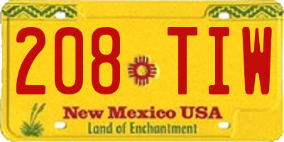 NM license plate 208TIW