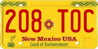 NM license plate 208TOC