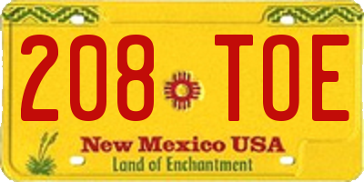 NM license plate 208TOE
