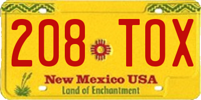 NM license plate 208TOX