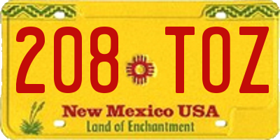 NM license plate 208TOZ