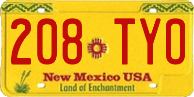 NM license plate 208TYO