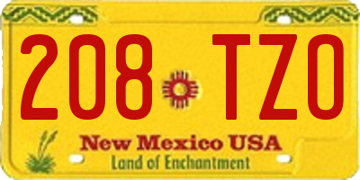 NM license plate 208TZO