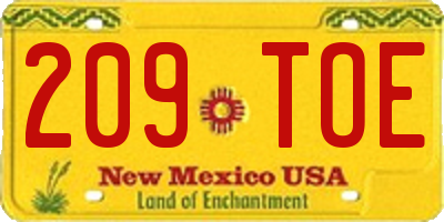 NM license plate 209TOE
