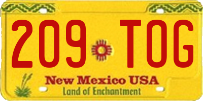 NM license plate 209TOG