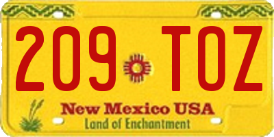 NM license plate 209TOZ