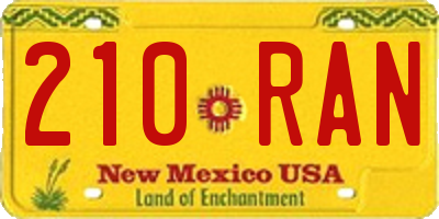 NM license plate 210RAN