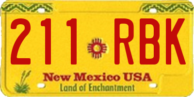 NM license plate 211RBK