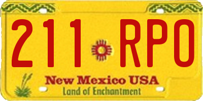NM license plate 211RPO