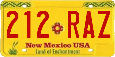 NM license plate 212RAZ