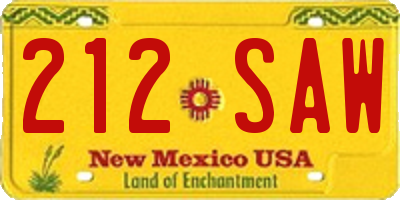 NM license plate 212SAW