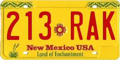 NM license plate 213RAK