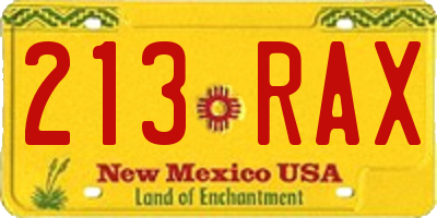 NM license plate 213RAX
